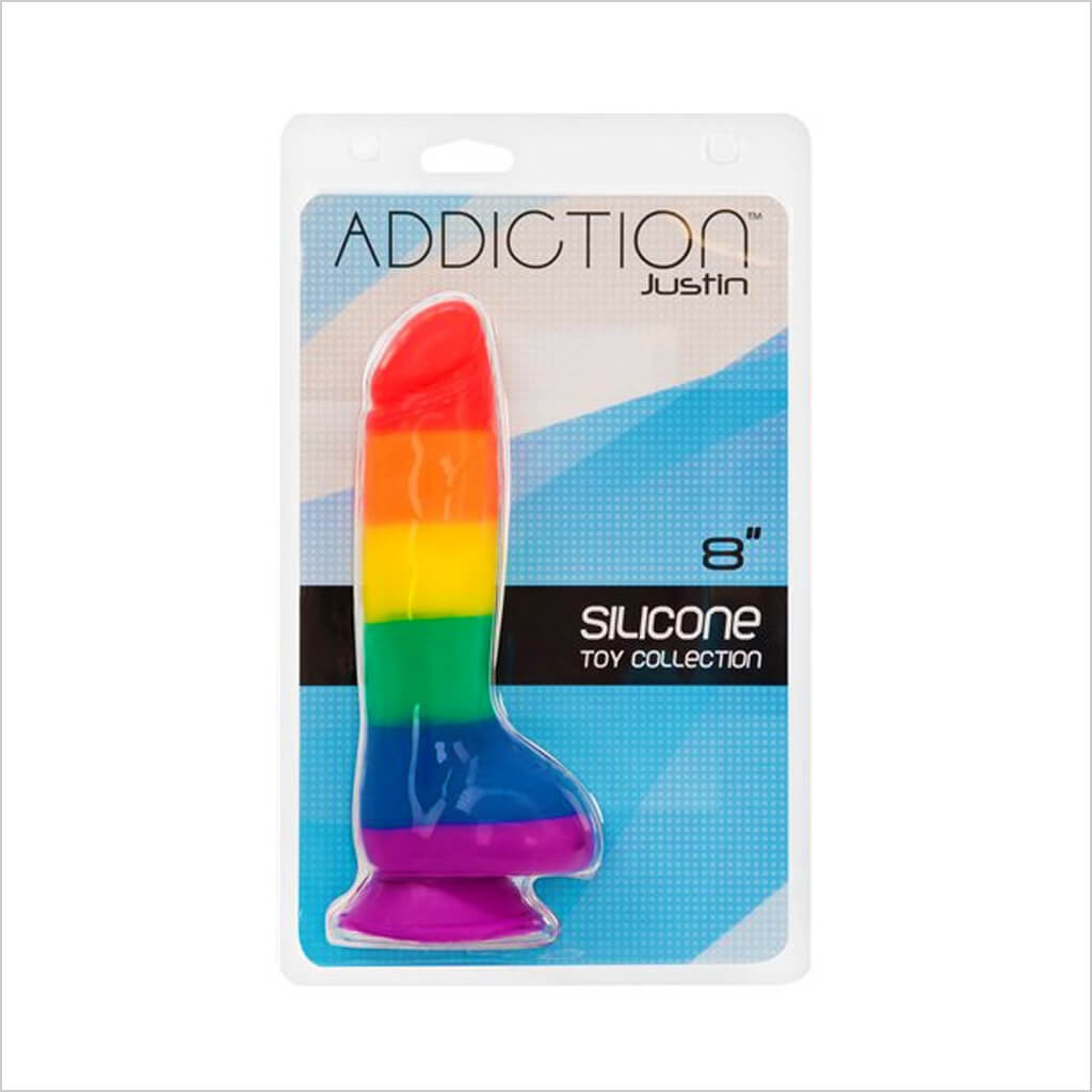 Justin 8″ Rainbow Suction Cup Dildo - Swan Addiction